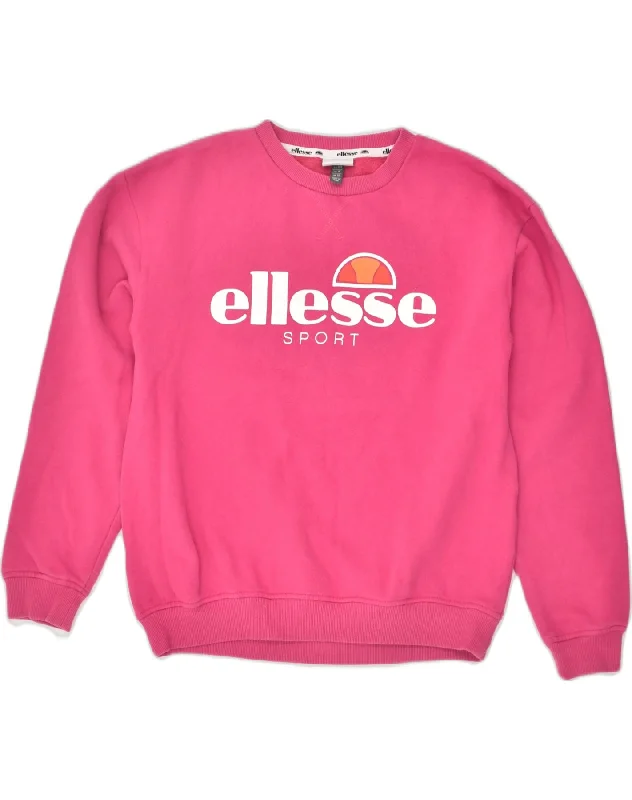 ELLESSE Womens Graphic Sweatshirt Jumper UK 12 Medium  Pink Cotton