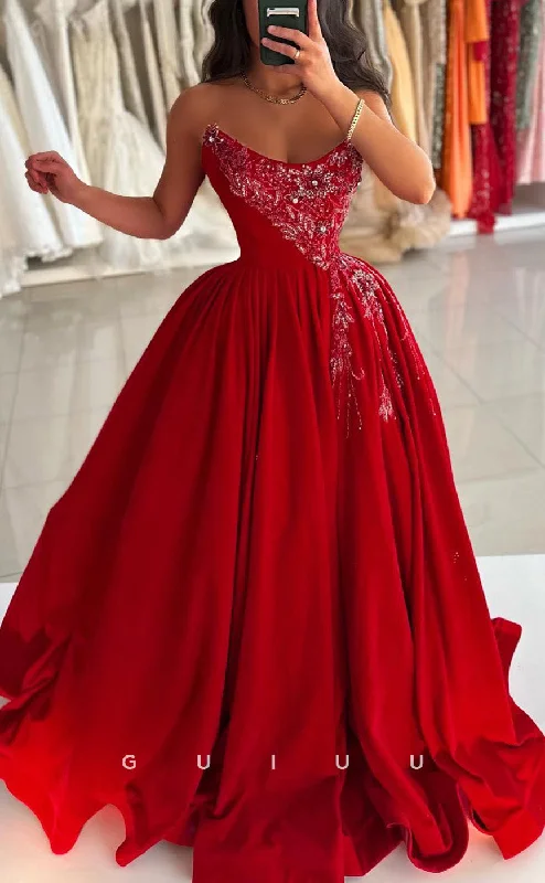 G3426 - Classic & Timeless A-Line Strapless Beaded Draped Floor-Length Long Ballgown Dress