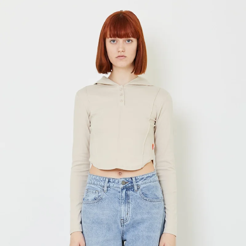 Women Cropped Hoodie - Ivory - SW2408105A