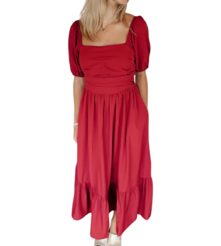 Juliet Puff Sleeve Dress In Red