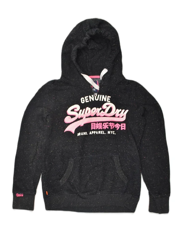 SUPERDRY Womens Graphic Hoodie Jumper UK 10 Small Black Cotton