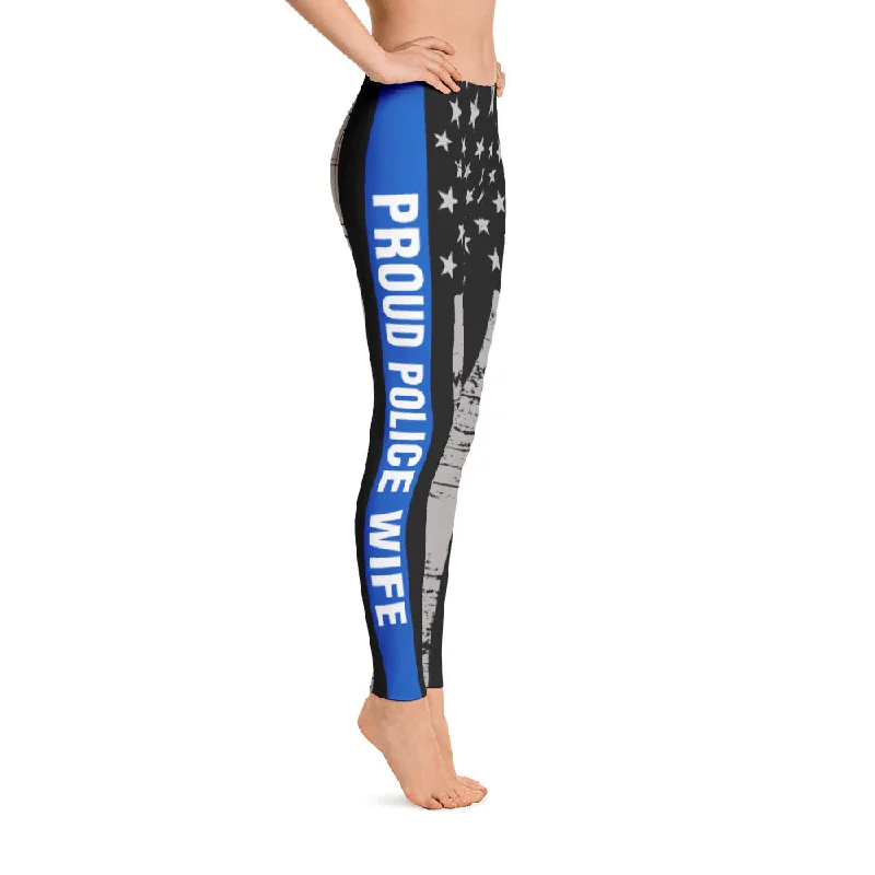 Proud Police Wife Thin Blue Line Flag Leggings