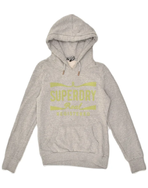 SUPERDRY Womens Graphic Hoodie Jumper UK 10 Small Grey Cotton