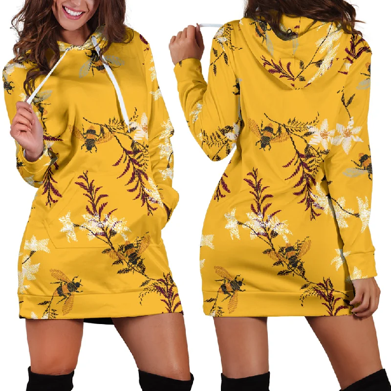 Bee Flower Pattern Women'S Hoodie Dress