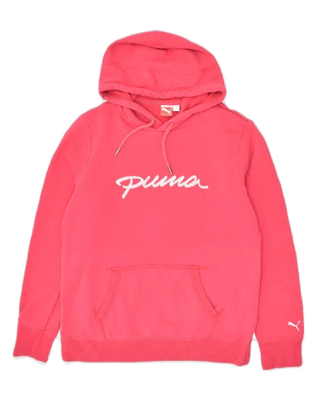 PUMA Womens Graphic Hoodie Jumper UK 14 Large Pink Cotton