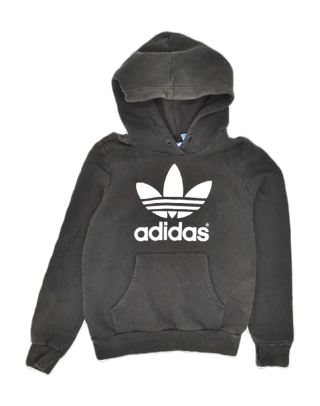 ADIDAS Womens Graphic Hoodie Jumper UK 8 Small Black Cotton