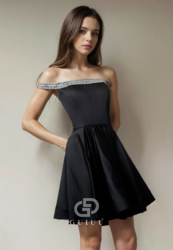 A-Line Off Shoulder Sleeveless Back Zipper Homecoming Dress