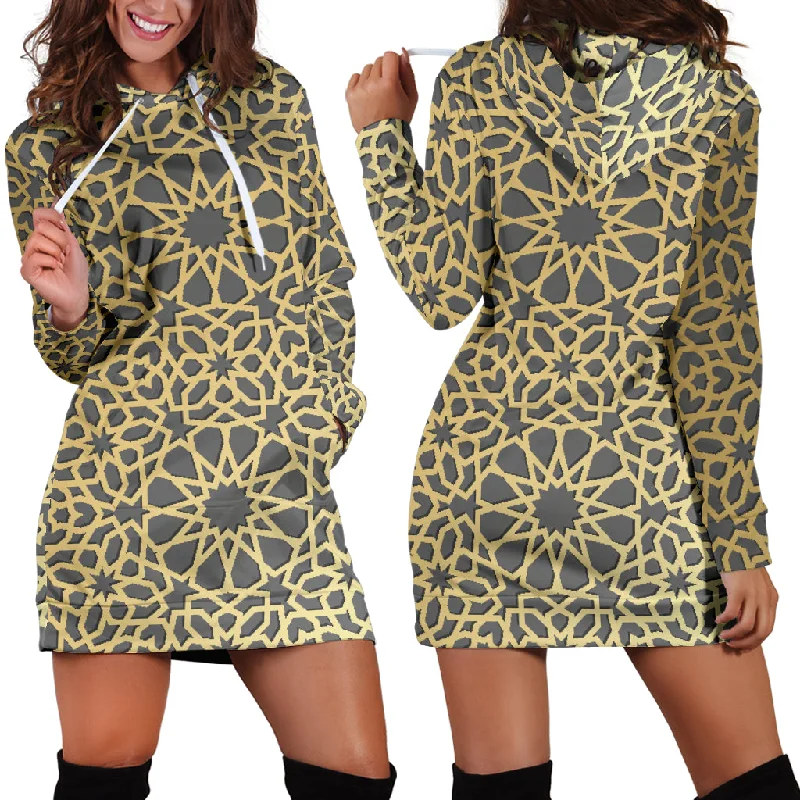 Arabic Star Gold Pattern Women'S Hoodie Dress