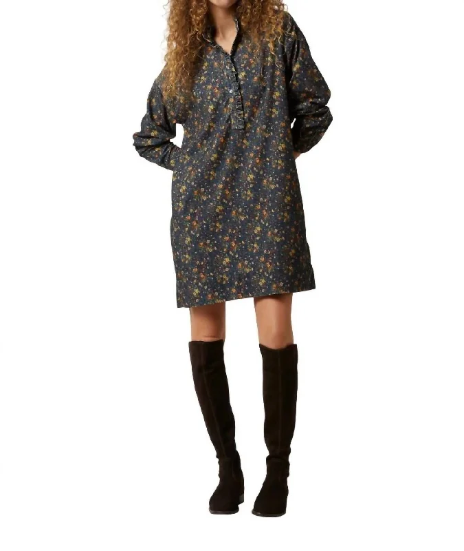 Nicky Popover Shirtdress In Ink/multi Floral Cord