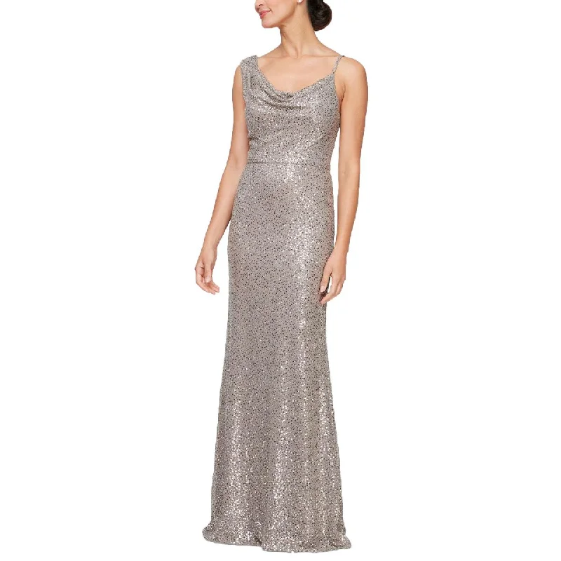 Womens Mesh Sequined Evening Dress