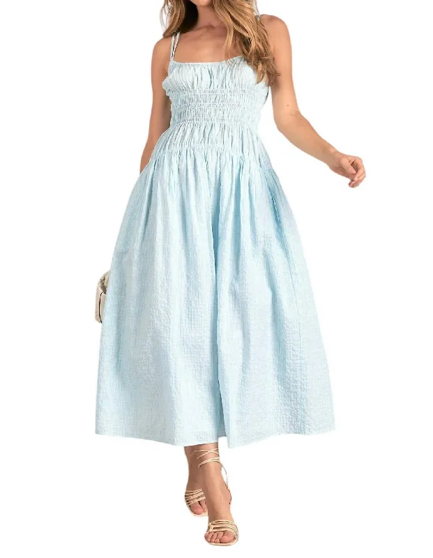 Striped Spaghetti Strap Maxi Dress In Light Blue/white