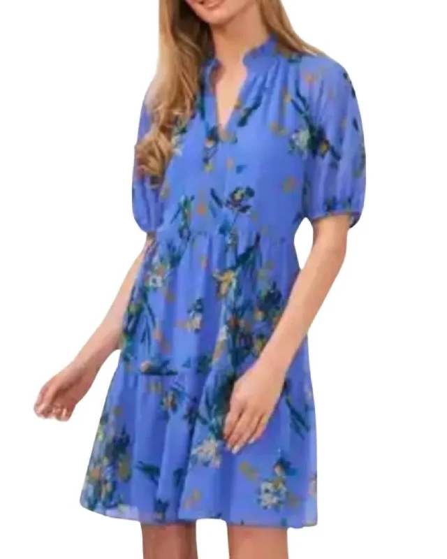 Tropical Night Island Oasis Mini Dress In Blue Floral