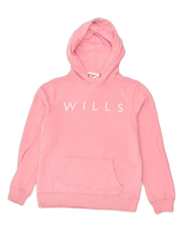 JACK WILLS Womens Loose Fit Graphic Hoodie Jumper UK 10 Small Pink Cotton