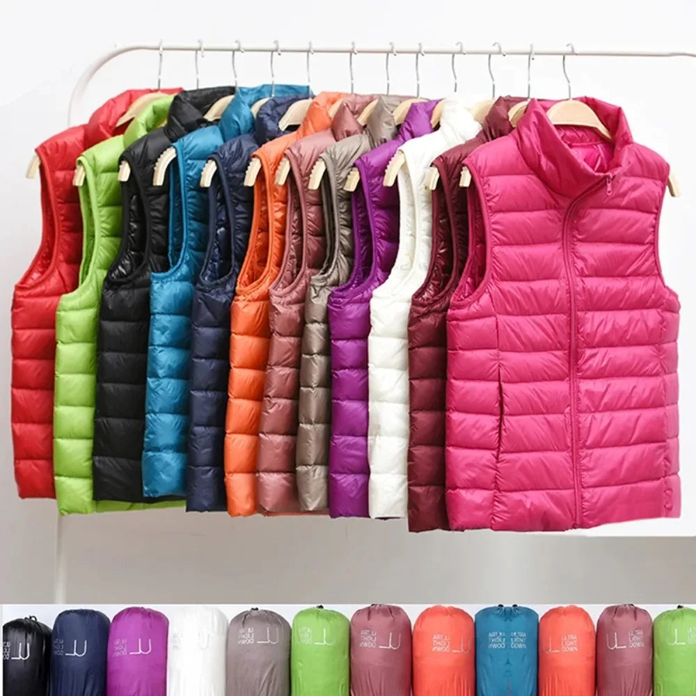 Down Jacket Women Sleeveless Ultra Light Down Vests Slim Jacket Girl Gilet Lightweight