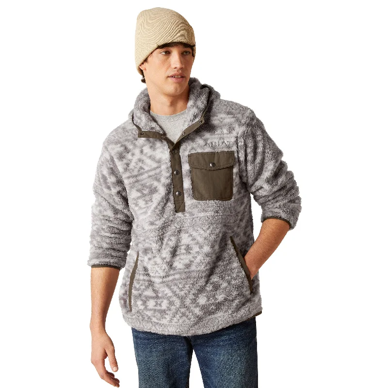 Ariat Men's Polar Bear Fleece Jetty Grey Geo Map Hoodie 10046658