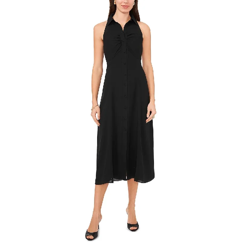 Womens Tea Length Button-Down Midi Dress